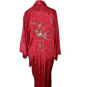 Vintage Satin Robe Embroidered Chinese Boho Rayon Loungewear Golden Bee Lingerie